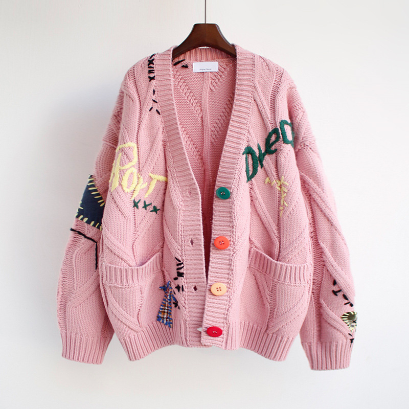Long Sleeve Embroidery Sweaters & Cardigans