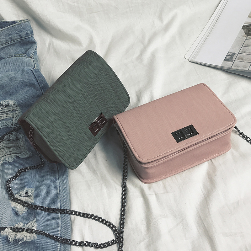 Solid Color Fashion Square Lock Clasp Crossbody Bag