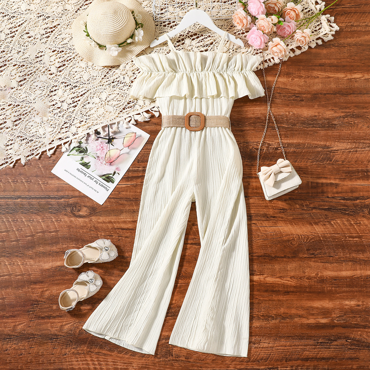 Elegant Solid Color Girl's Children's Pants With Waist Tuck