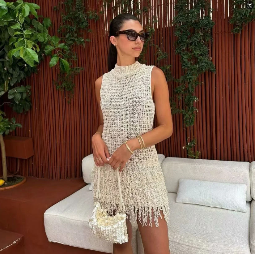 Holiday Round Neck Sleeveless Fringe Dress