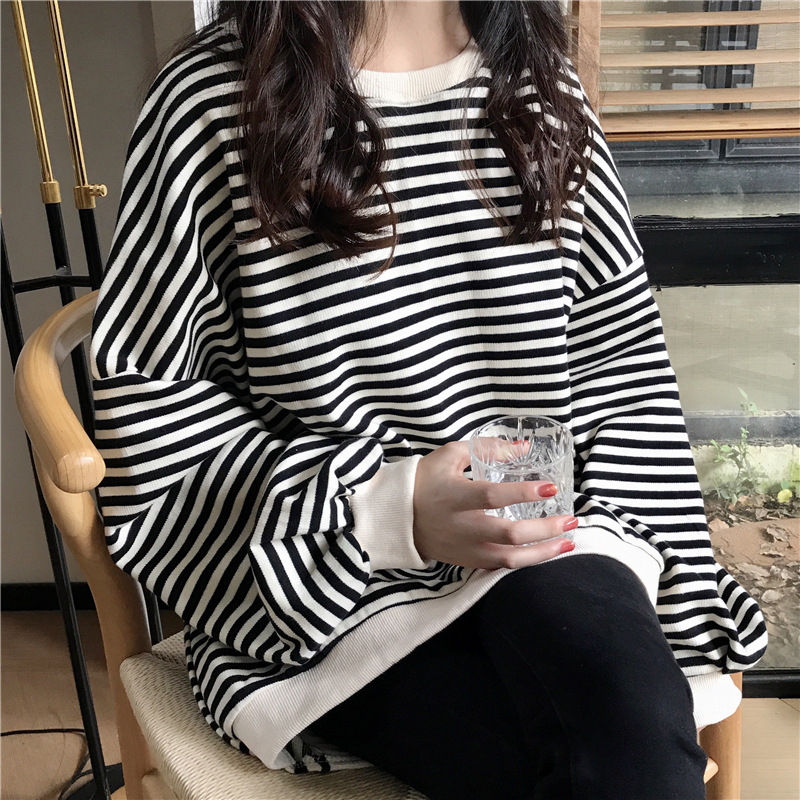 Long Sleeve Striped Plaid T-shirt