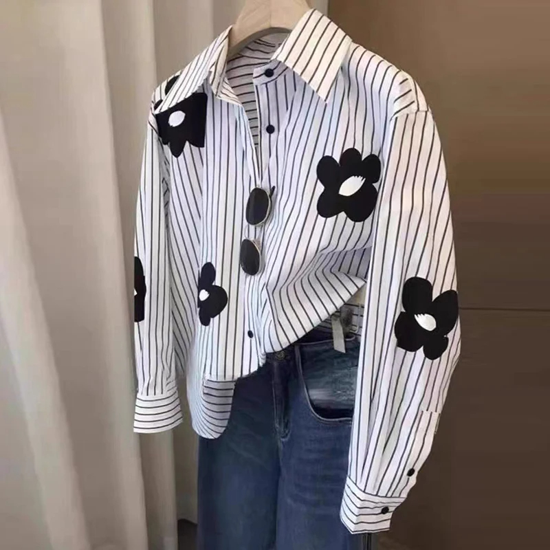 Flower White Long Sleeve Blouses