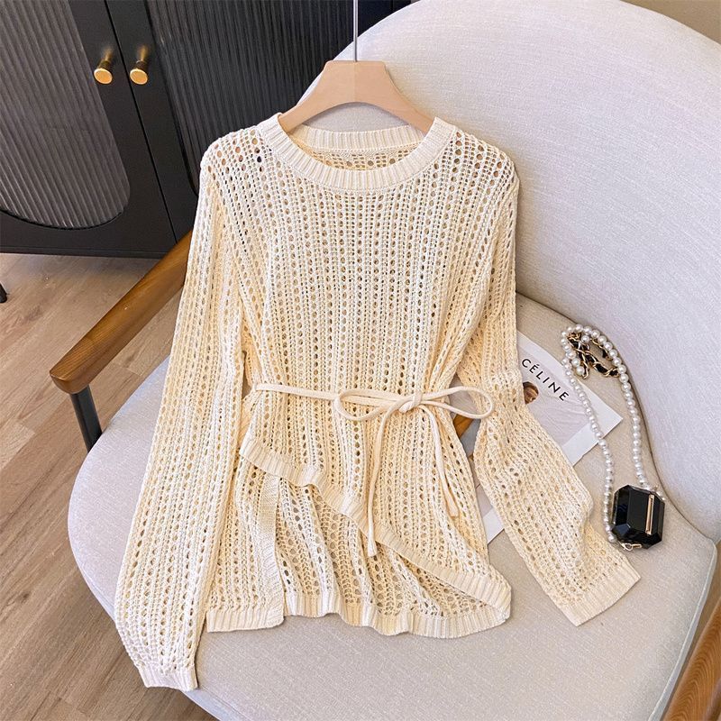 High-grade Air Conditioning Blouse Round Neck Irregular Crochet