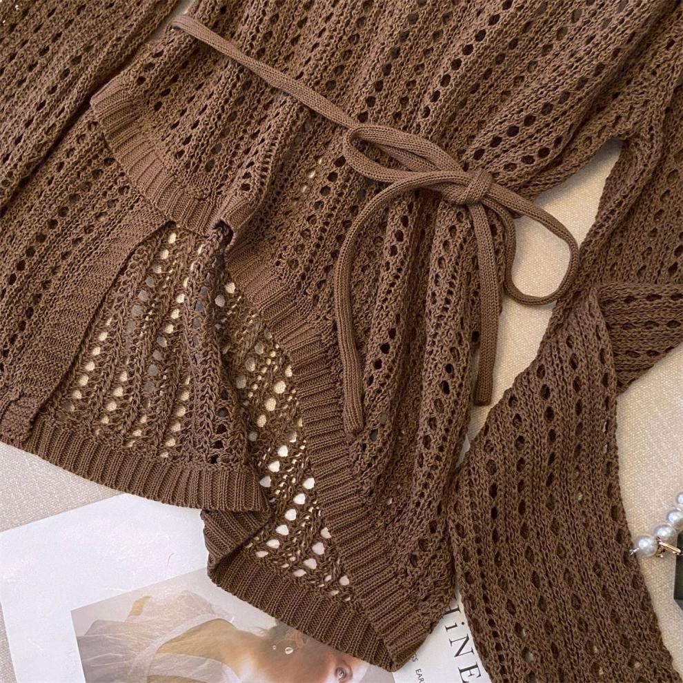 High-grade Air Conditioning Blouse Round Neck Irregular Crochet