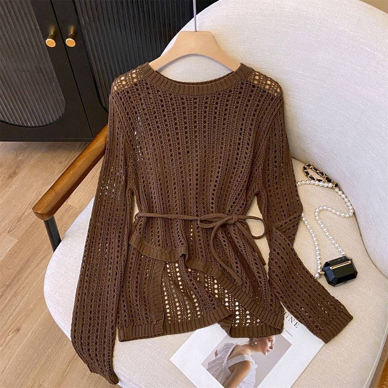 High-grade Air Conditioning Blouse Round Neck Irregular Crochet