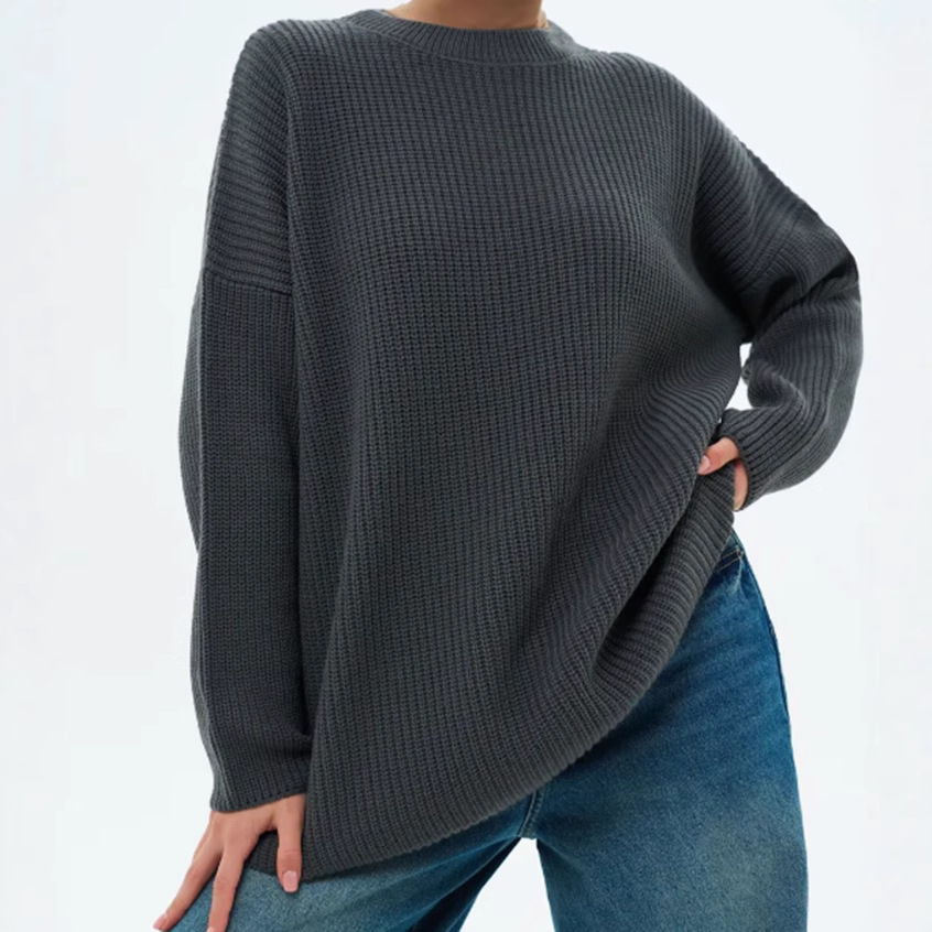 Solid Color Round Neck Sweater