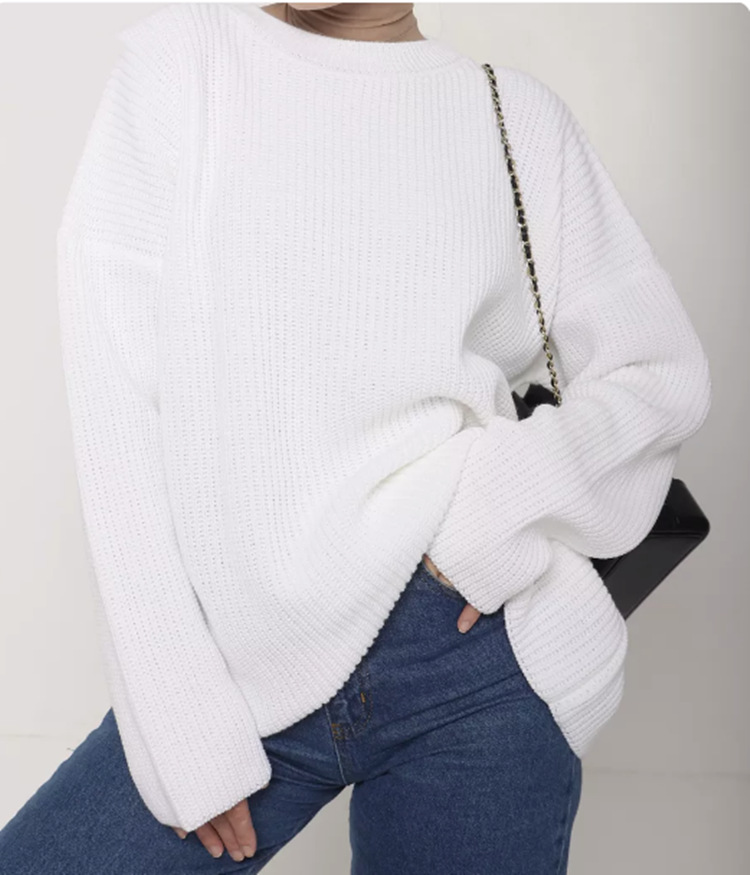 Solid Color Round Neck Sweater