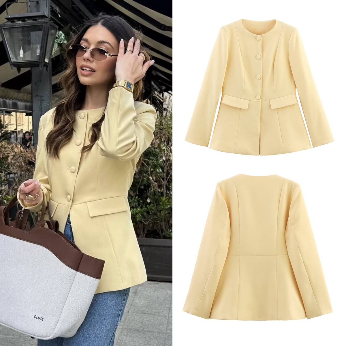 Round Neck Single Button Suit Jacket
