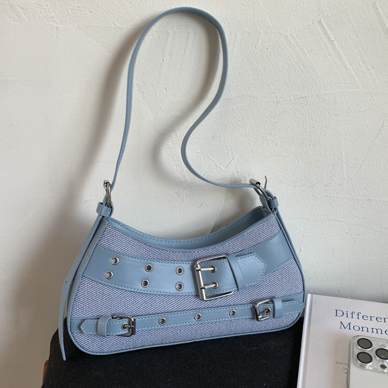Casual Commuter Large Capacity Underarm Bag Stylish Design Motorcycle Wind Spicy Girl Trendy Urban Simple Square Nylon PU Zipper Casual Commuter Large Capacity Underarm Bag Stylish Design Motorcycle