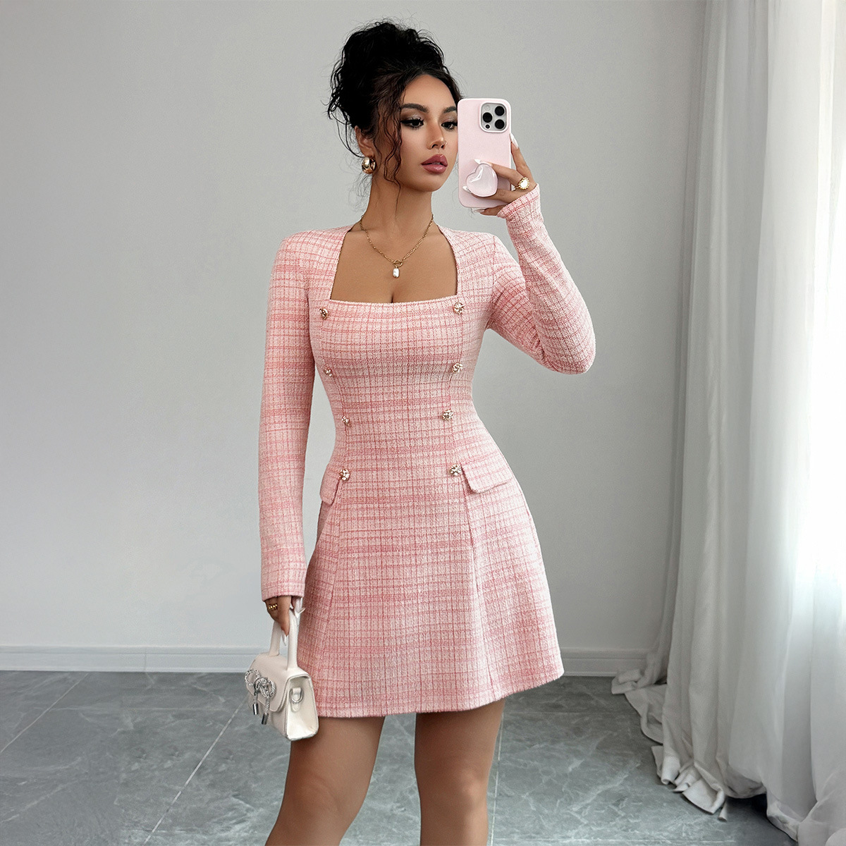 Long Sleeve Plaid Dress