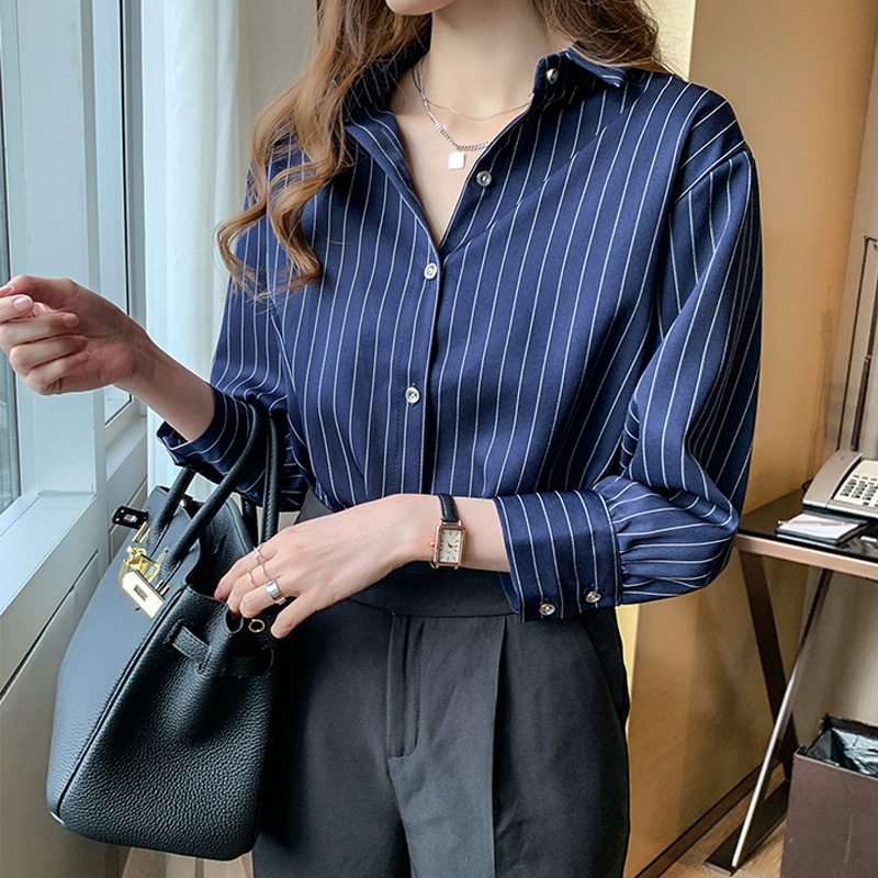 Stripe Women's Shirt With Lapel Collar