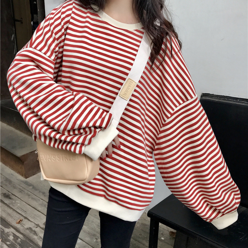 Long Sleeve Striped Plaid T-shirt