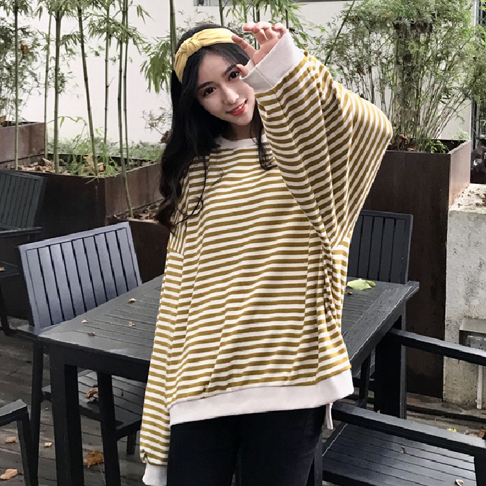 Long Sleeve Striped Plaid T-shirt