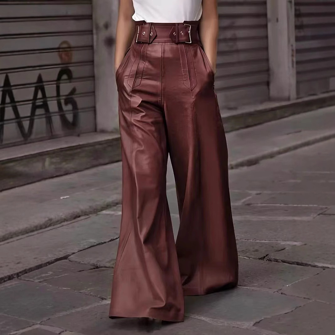 High Waist Loose PU Leather Pant