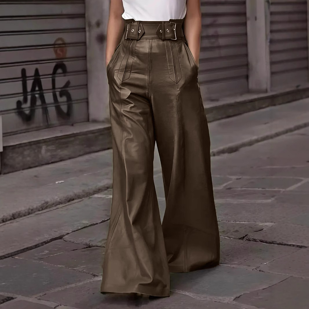 High Waist Loose PU Leather Pant