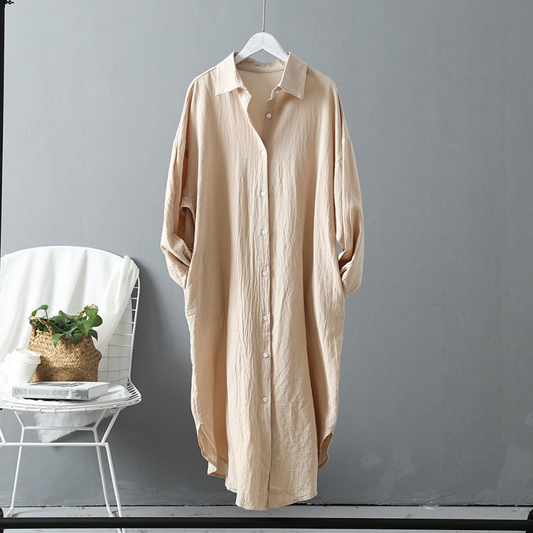 Women's Cotton Linen Loose Fit Shirt Long Sleeve Sun Protection