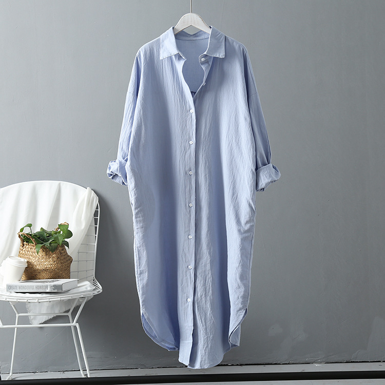 Women's Cotton Linen Loose Fit Shirt Long Sleeve Sun Protection