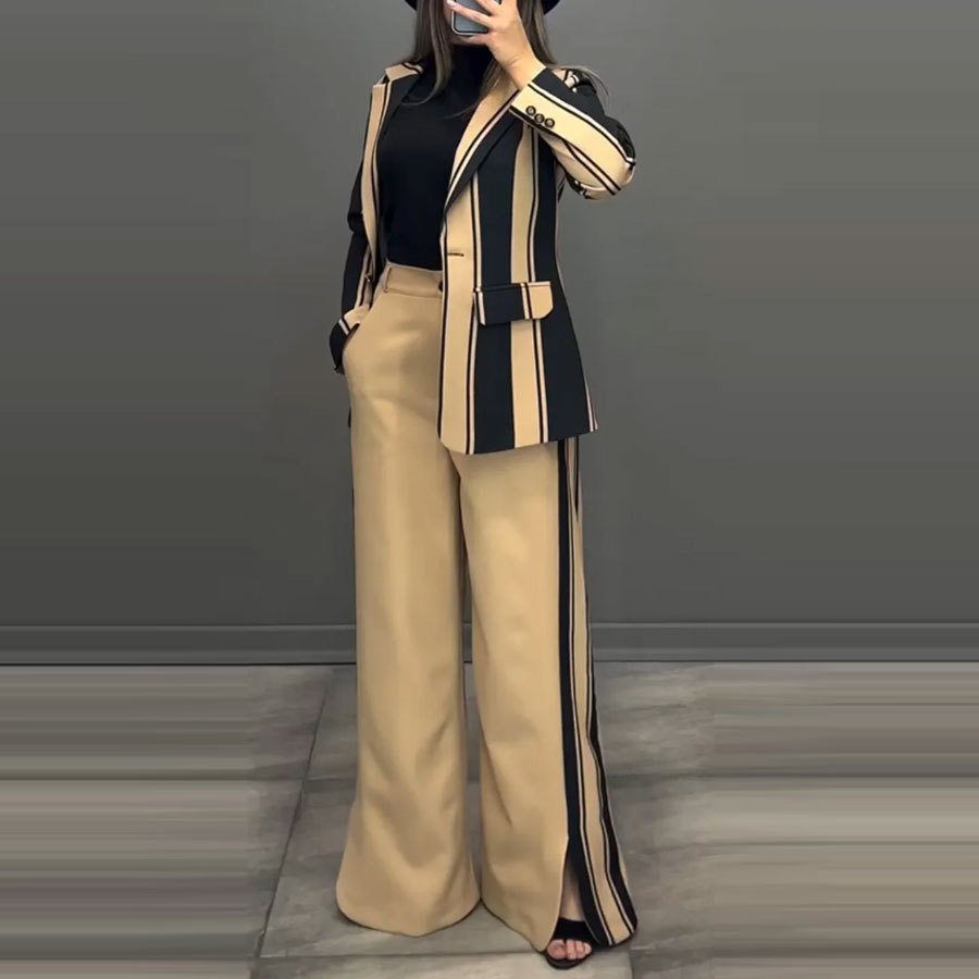 Two-Piece Set Striped Style European And American Design