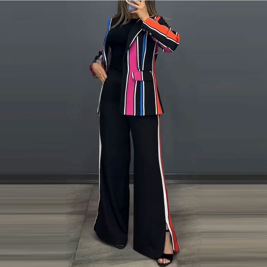 Two-Piece Set Striped Style European And American Design