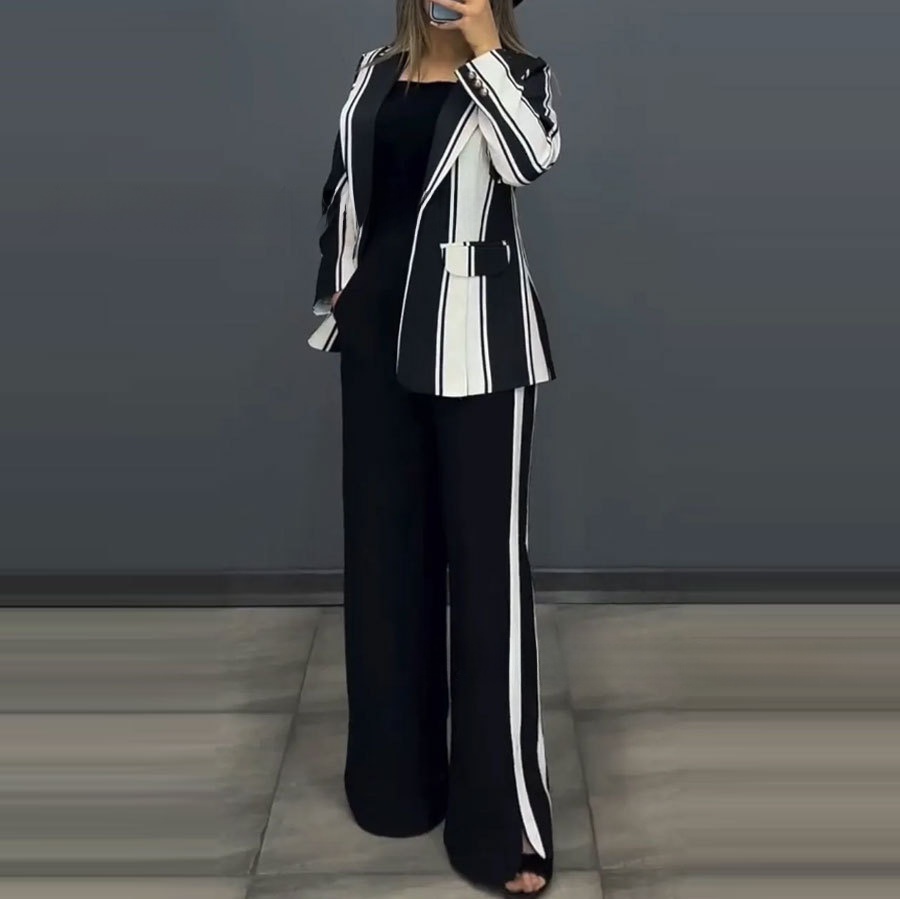 Two-Piece Set Striped Style European And American Design