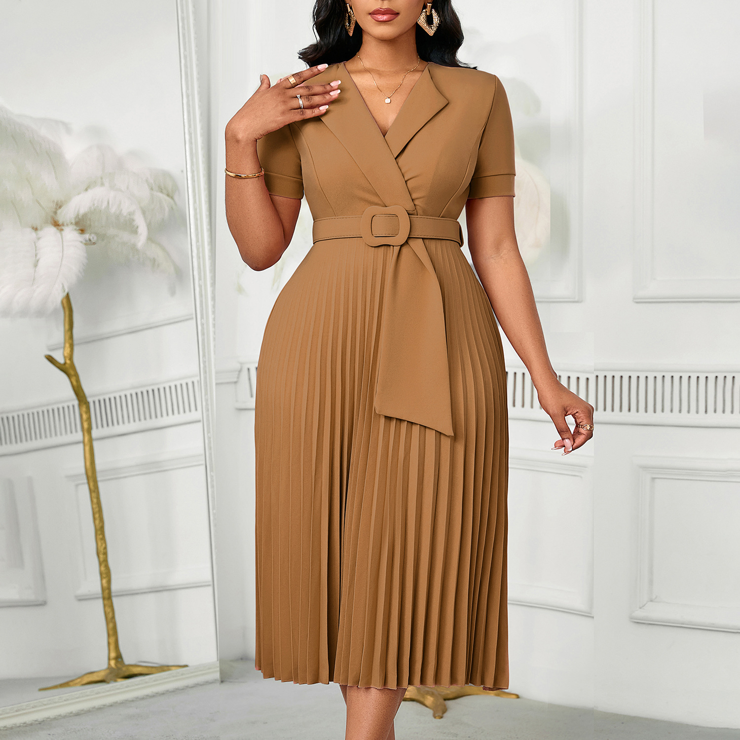 Elegant Solid Color A-Line Dress