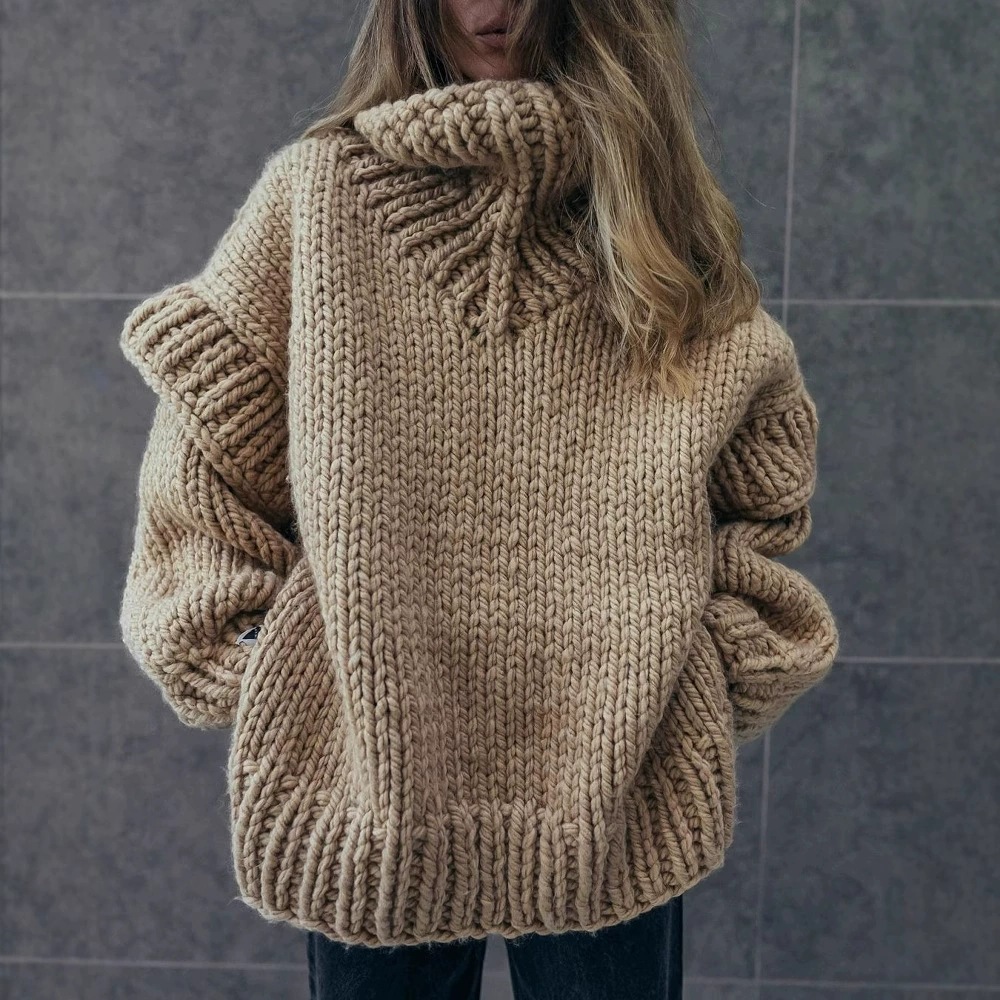 Women's Knitted Sweater Fluffy Comfortable Neck Warmer Fashionable Streetwear Loose Fit