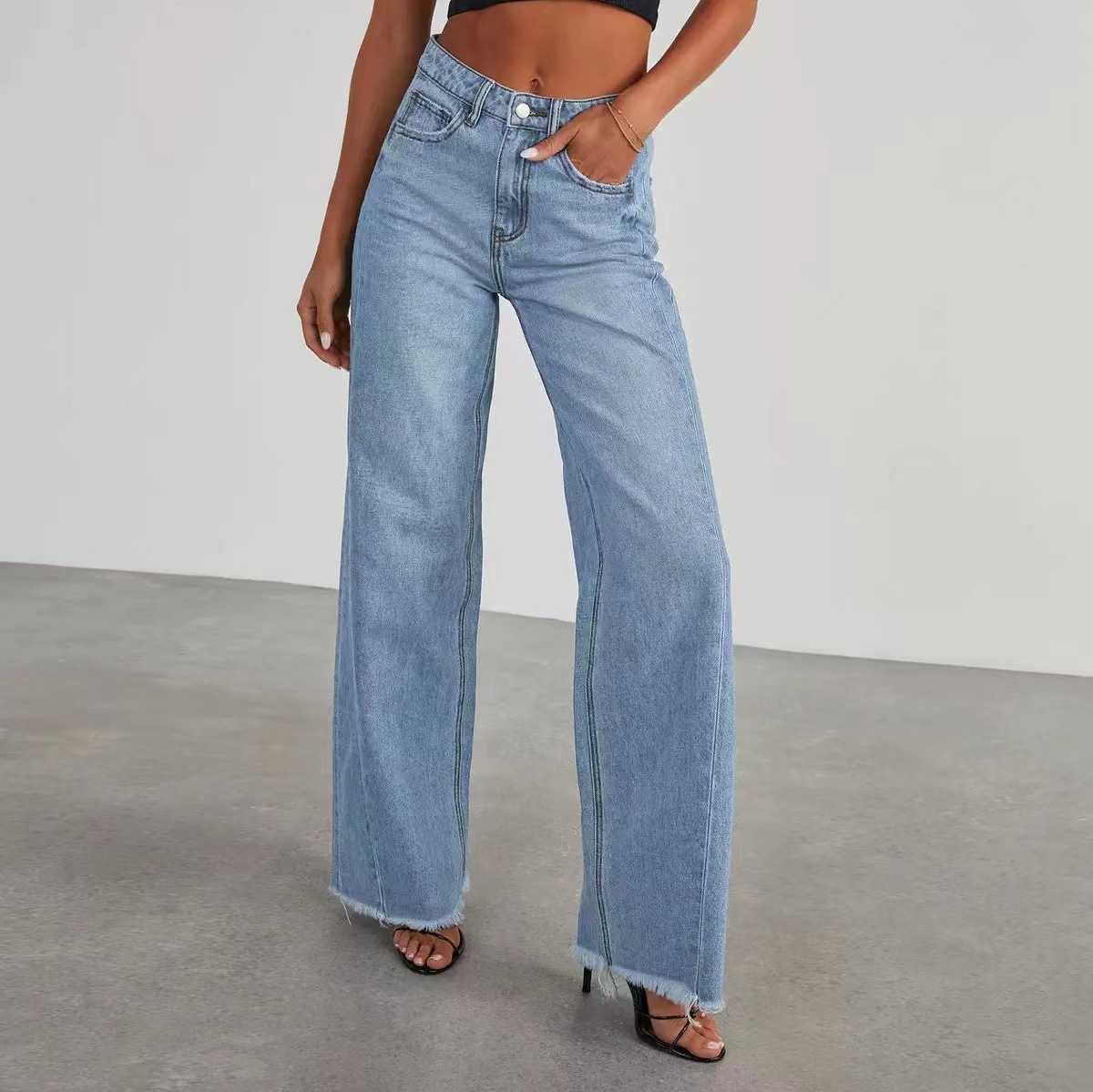 Fashionable Retro High Waist Straight Leg