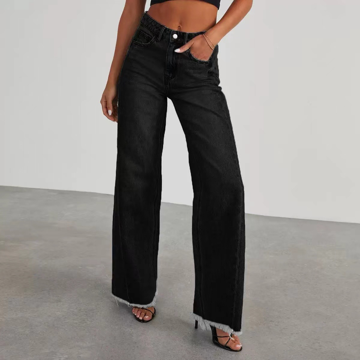 Fashionable Retro High Waist Straight Leg