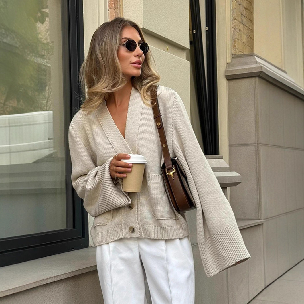 Loose Knitted Open Cardigan Sweater V-Neck
