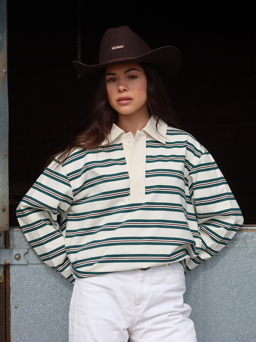 Green Long Sleeve Striped T-shirt With Splicing