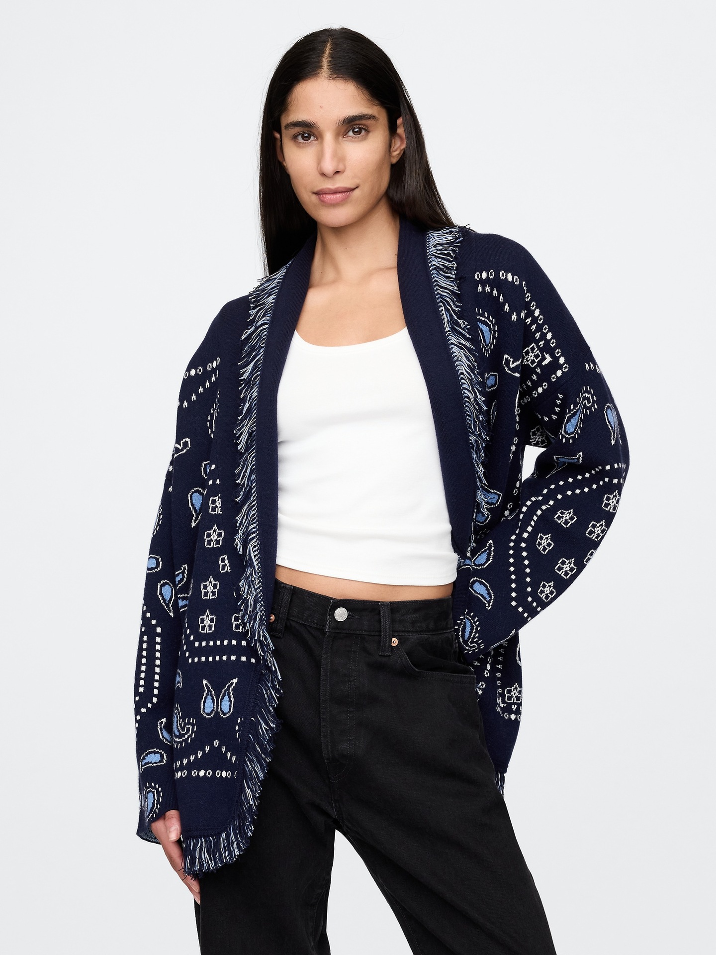 Geometric Long Sleeve Casual Cardigan