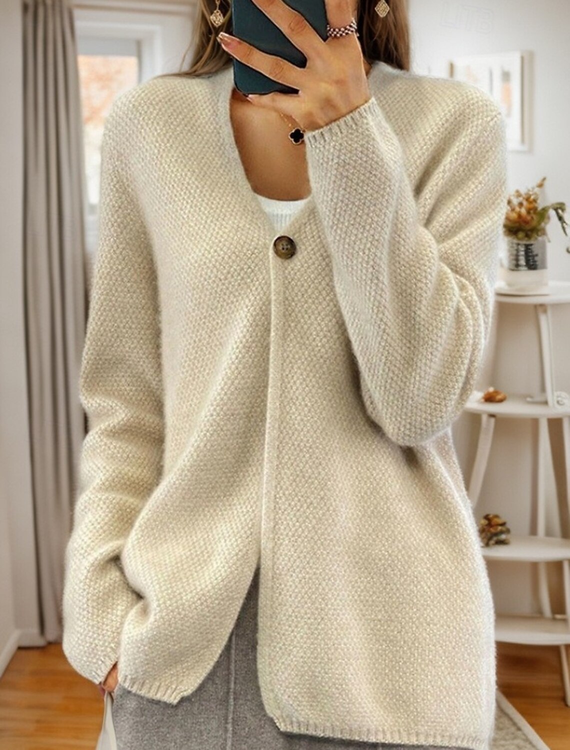 V-neck Long Sleeve Knitted Open Cardigan