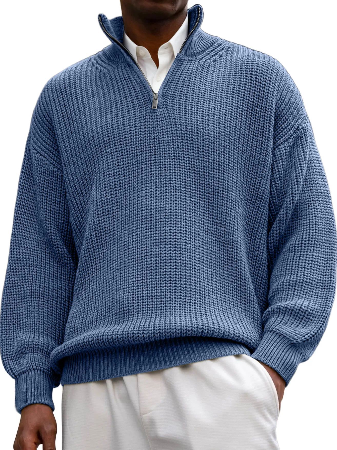 Casava Zipper Stand Collar Knitted Sweater