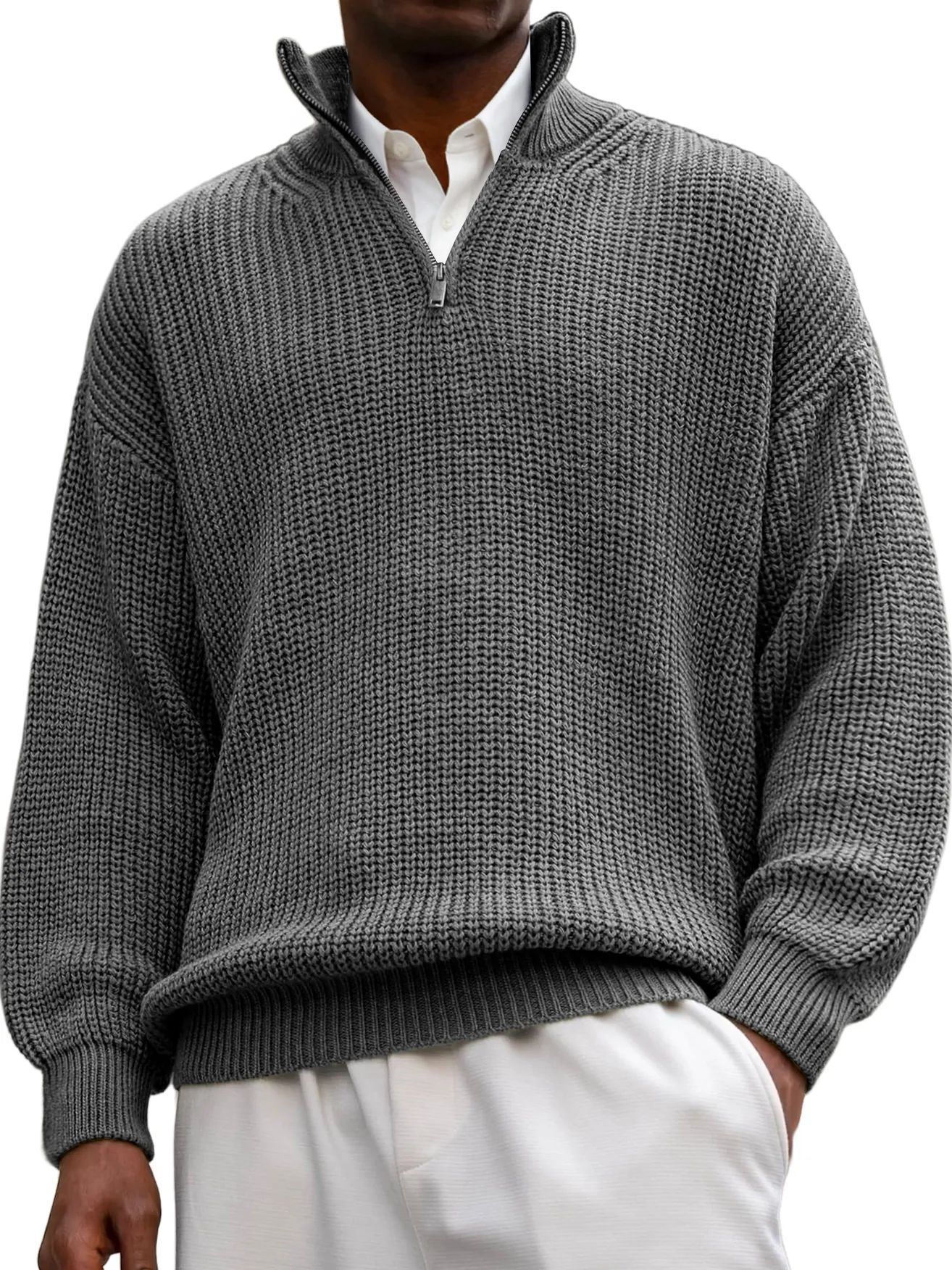 Casava Zipper Stand Collar Knitted Sweater