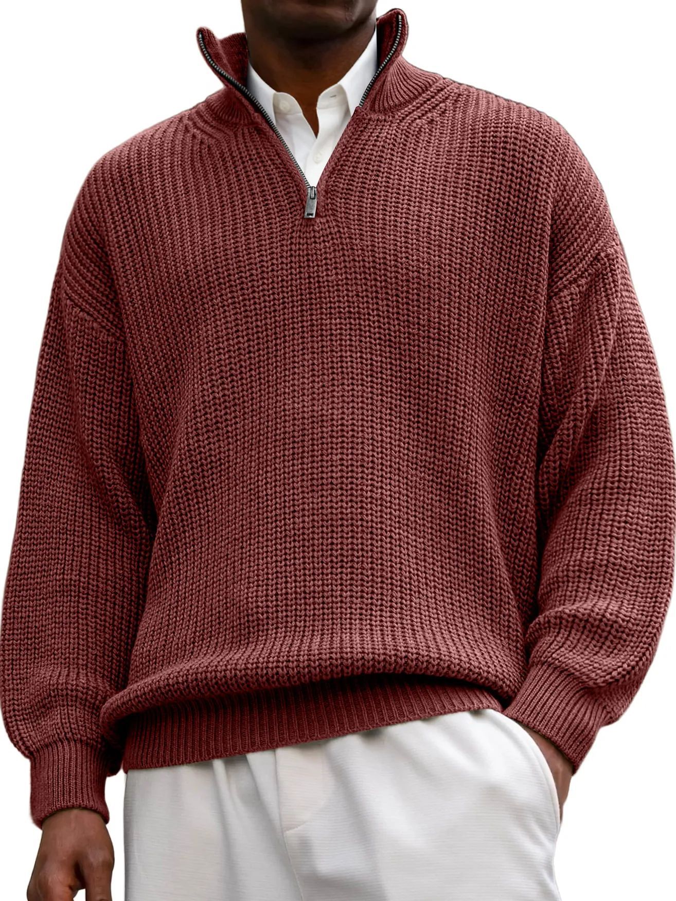 Casava Zipper Stand Collar Knitted Sweater