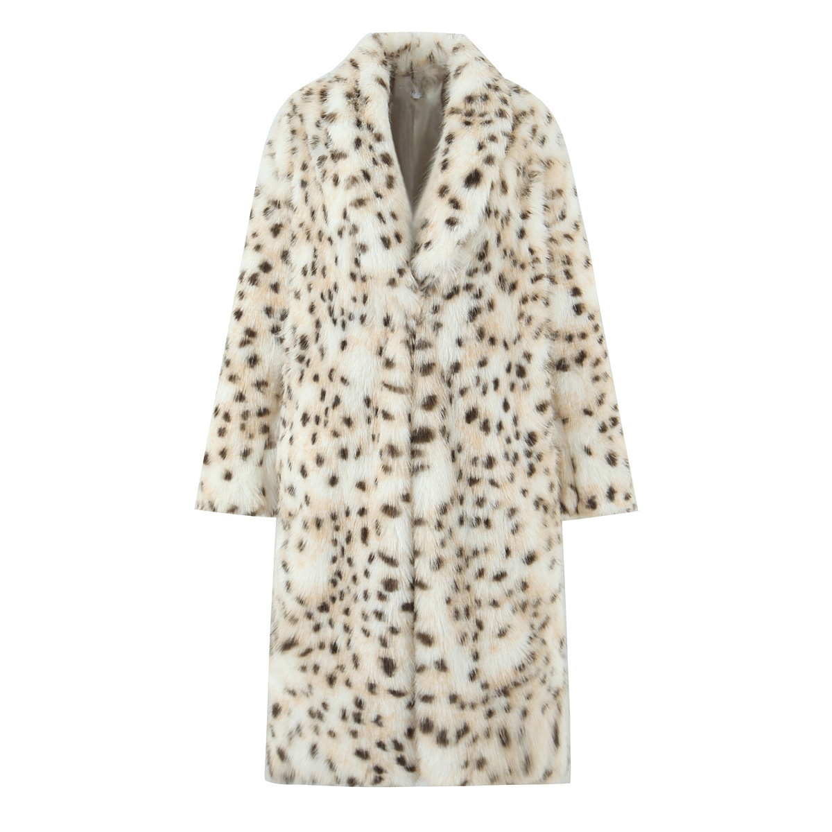 Trendy Long Fur Coat Leopard Print Leather