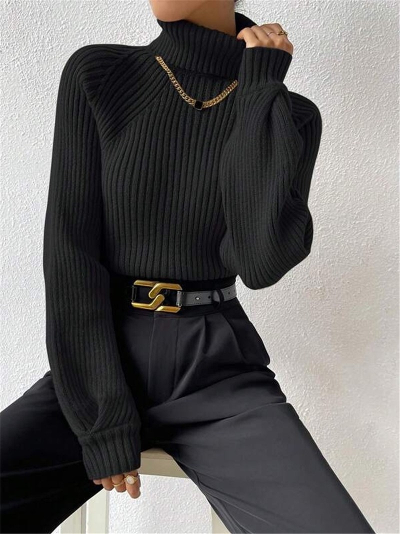 Loose Fit High Neck Knitted Sweater Women's Autumn Winter New Style  Style Long Sleeve Overhead Coat Loose Fit High Neck Knitted Sweater Women's Autumn Winter New Style  Style Long Sleeve Overhead Co