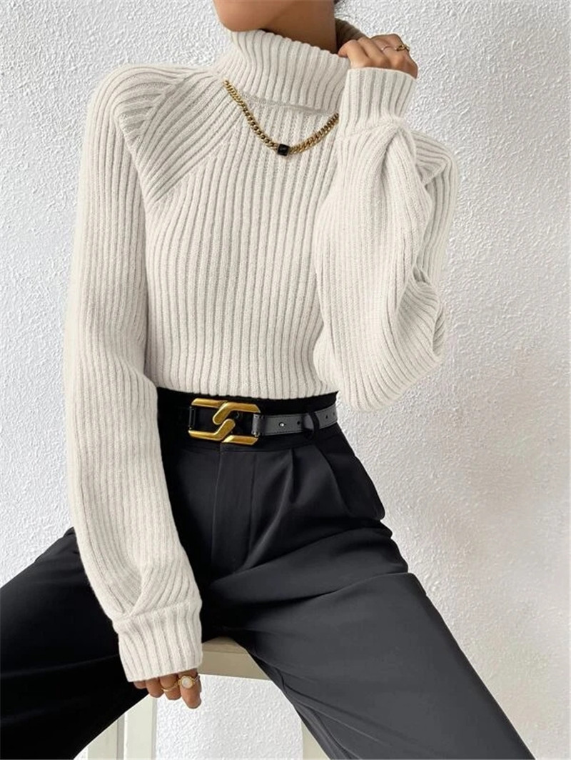 Loose Fit High Neck Knitted Sweater Women's Autumn Winter New Style  Style Long Sleeve Overhead Coat Loose Fit High Neck Knitted Sweater Women's Autumn Winter New Style  Style Long Sleeve Overhead Co