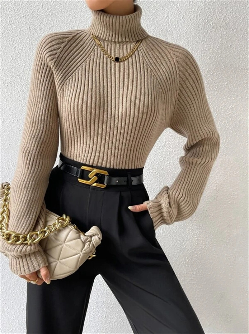 Loose Fit High Neck Knitted Sweater Women's Autumn Winter New Style  Style Long Sleeve Overhead Coat Loose Fit High Neck Knitted Sweater Women's Autumn Winter New Style  Style Long Sleeve Overhead Co
