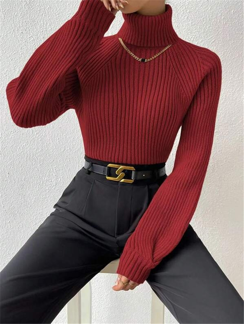 Loose Fit High Neck Knitted Sweater Women's Autumn Winter New Style  Style Long Sleeve Overhead Coat Loose Fit High Neck Knitted Sweater Women's Autumn Winter New Style  Style Long Sleeve Overhead Co