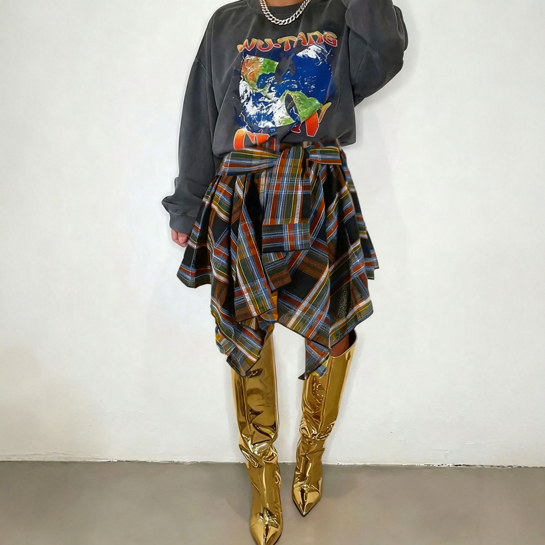 High Waist Plaid Mini Skirt