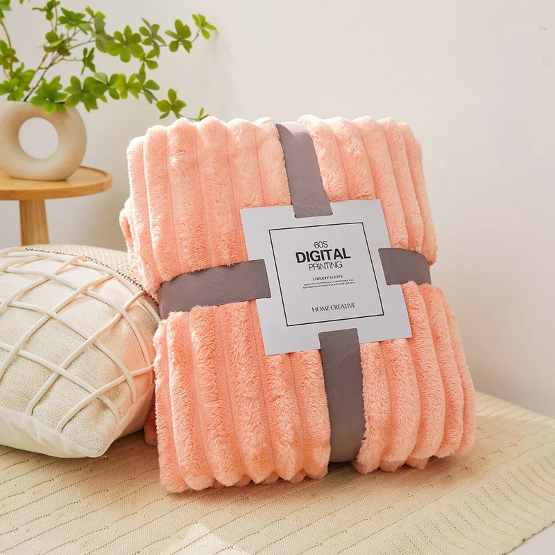 Casava Striped Rabbit Fur Luxe Fleece Blanket