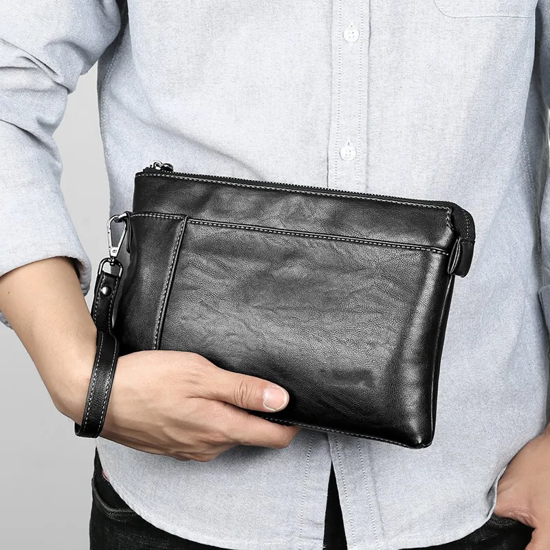 Men's Solid Color PU Leather Clutch Bag