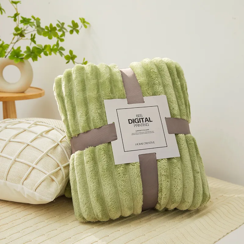 Casava Striped Rabbit Fur Luxe Fleece Blanket