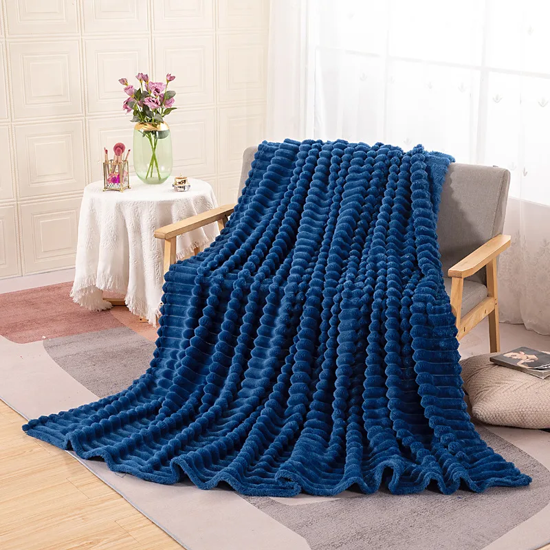 Casava Wide Stripe Coral Fleece Plush Blanket