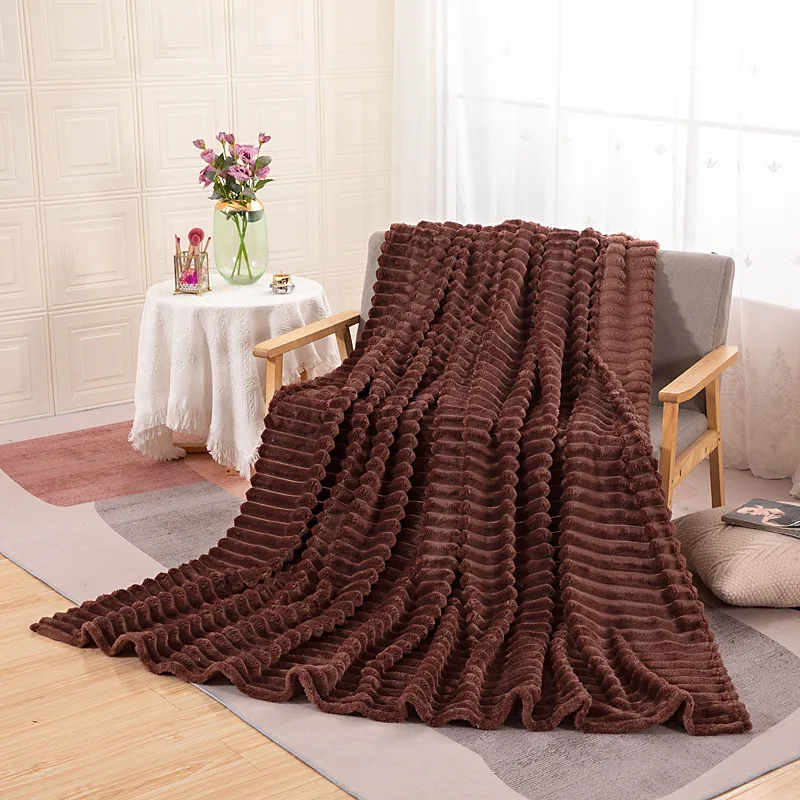 Casava Wide Stripe Coral Fleece Plush Blanket