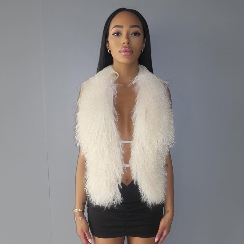 Women's Vest With Fur Collar And Strap Design