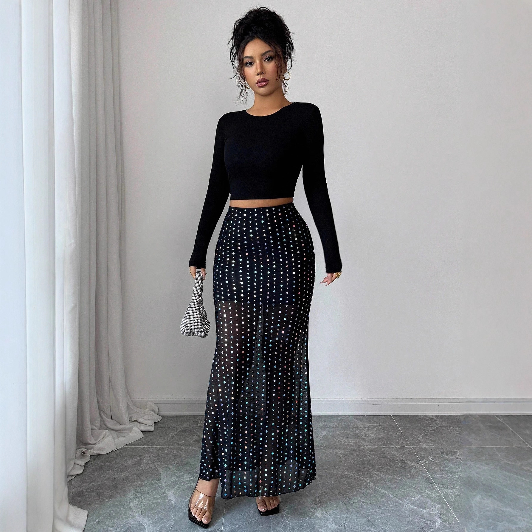 Slim Fit Double Layer Mesh Skirt