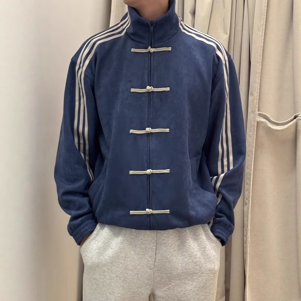 Men's Zipper Jacket With Standing Collar And Long Sleeves