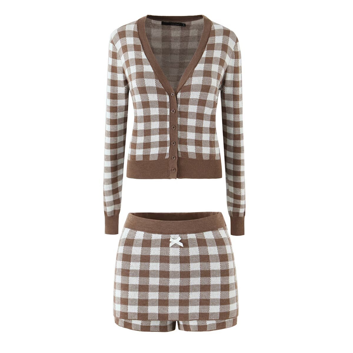 Plaid Pant Co-ord Set With Long Sleeve Top And Shorts